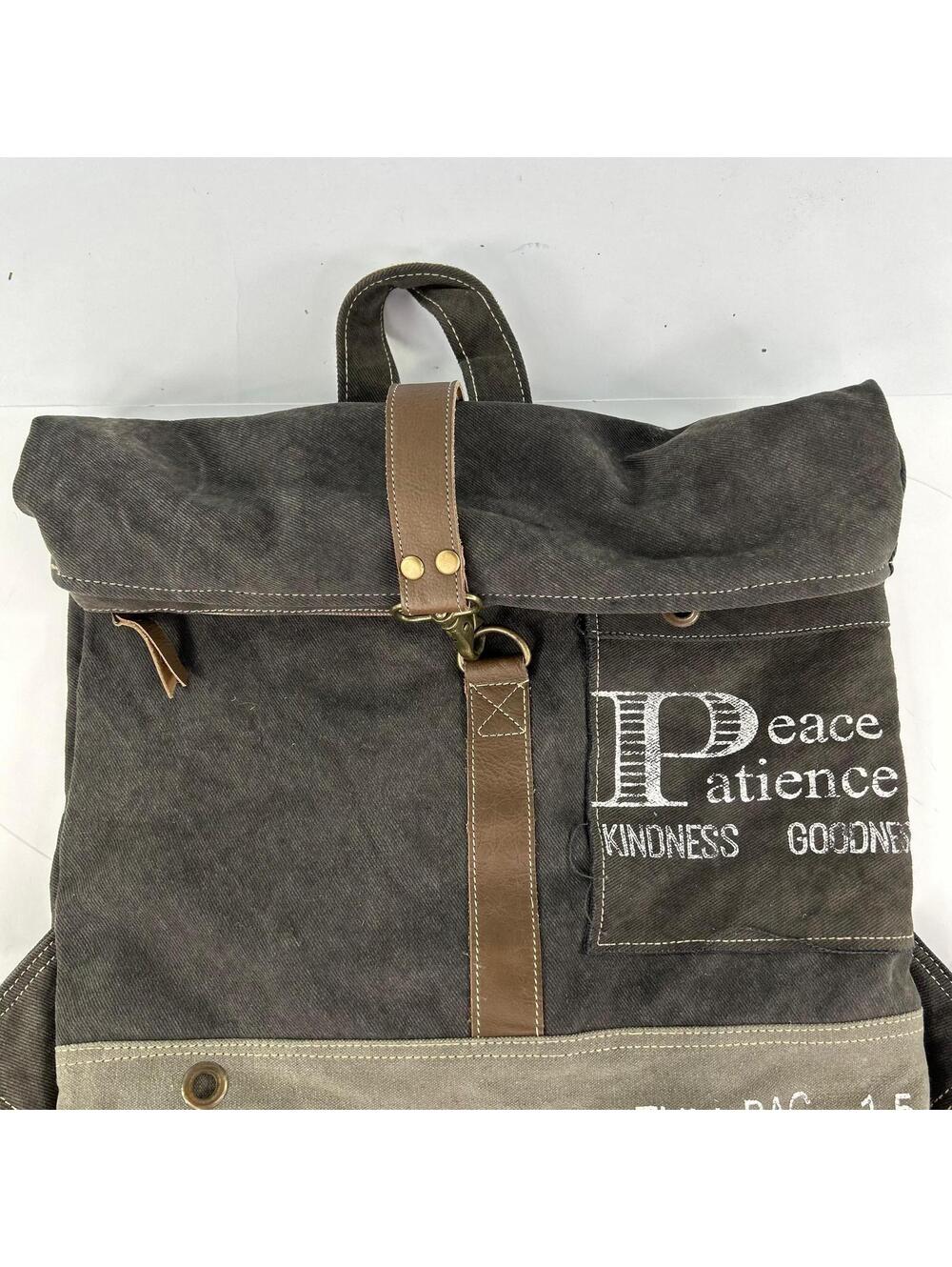 Peace & Patience Canvas Purse Large Backpack Black Foldover Bags - Picture 3 of 13